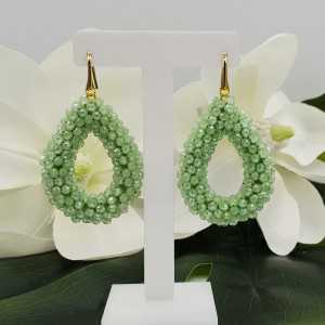 Gold plated glassberry blackberry earrings open drop light green crystal