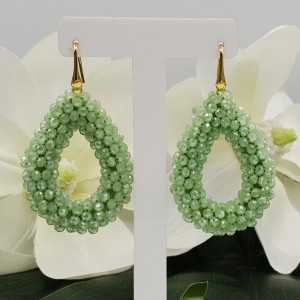 Gold plated glassberry blackberry earrings open drop light green crystal