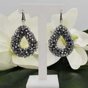 Silver glassberry blackberry earrings open drop silver crystal small