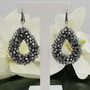 Silver glassberry blackberry earrings open drop silver crystal small