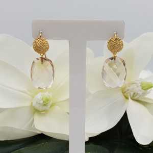 Gold plated earrings with rectangular Honey Topaz