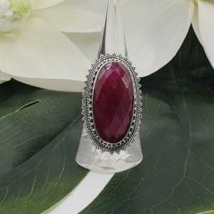 Silver ring with Ruby and carved head 18 mm