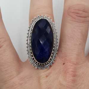 Silver ring with Sapphire and carved head 16.5 mm