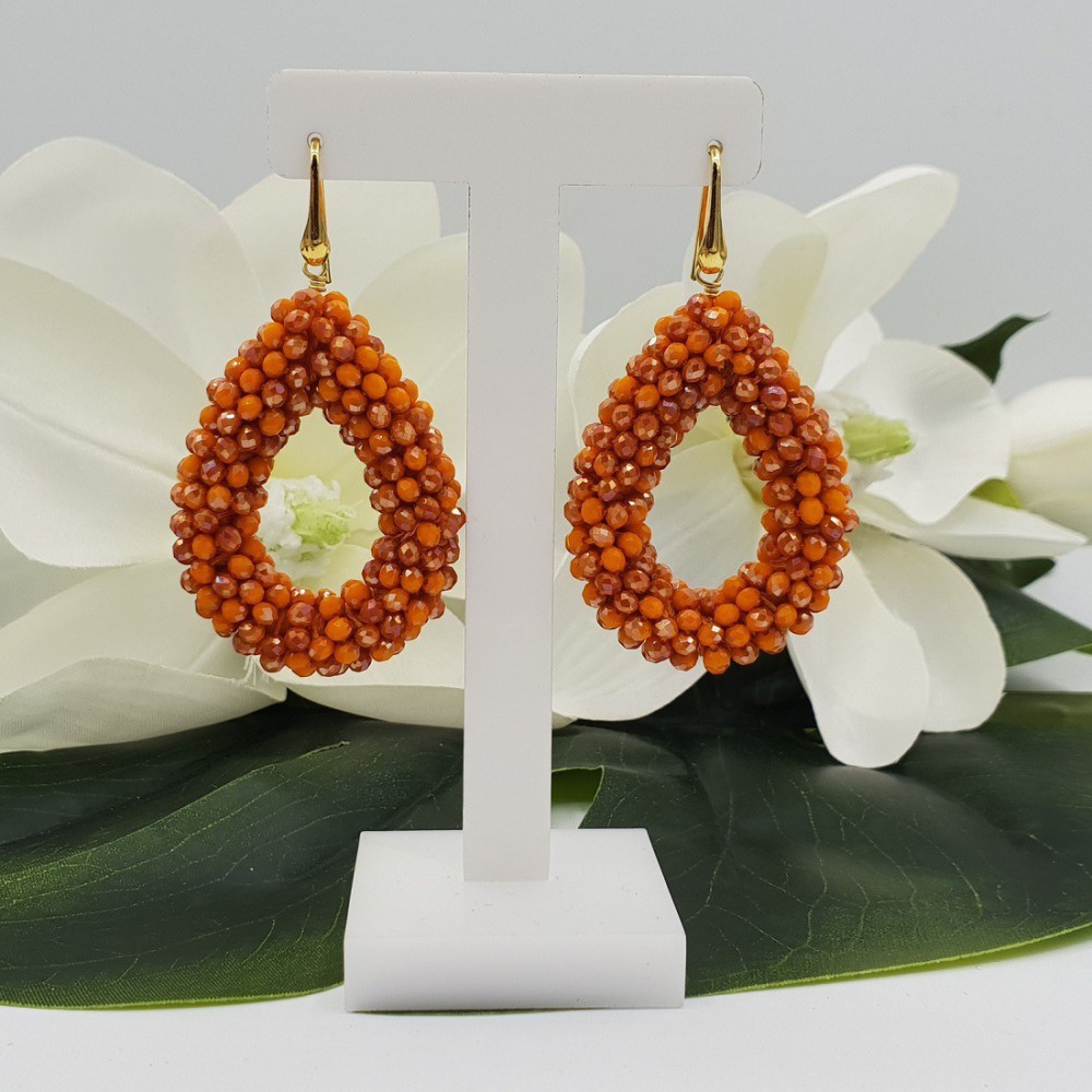 Gold plated glassberry blackberry earrings open drop orange crystals