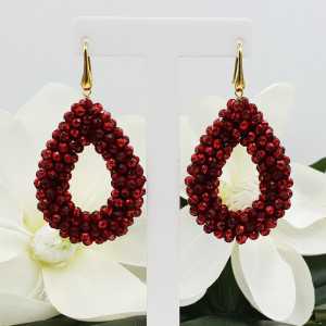 Gold plated glassberry blackberry earrings open drop metallic red crystals