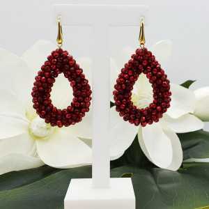 Gold plated glassberry blackberry earrings open drop metallic red crystals