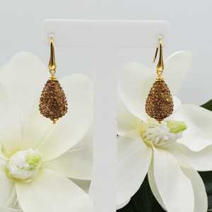 Gold plated earrings with golden crystal drop
