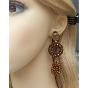 Gold plated earrings gold brown crystal and oval Smokey Topaz