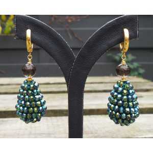 Vergoldete Ohrringe-blau/ grün Kristalle und Smoky Topaz