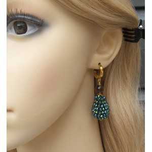 Vergulde oorbellen blauw/ groene kristallen en Smoky Topaas