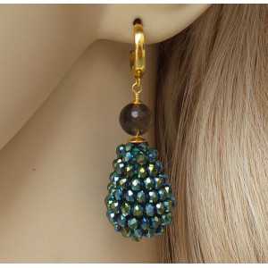 Vergoldete Ohrringe-blau/ grün Kristalle und Smoky Topaz