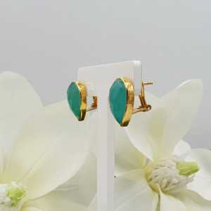 Gold plated oorknoppen set with aqua Chalcedony