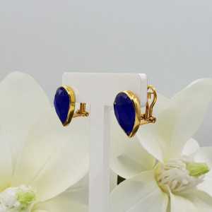Gold plated oorknoppen set with blue Chalcedony