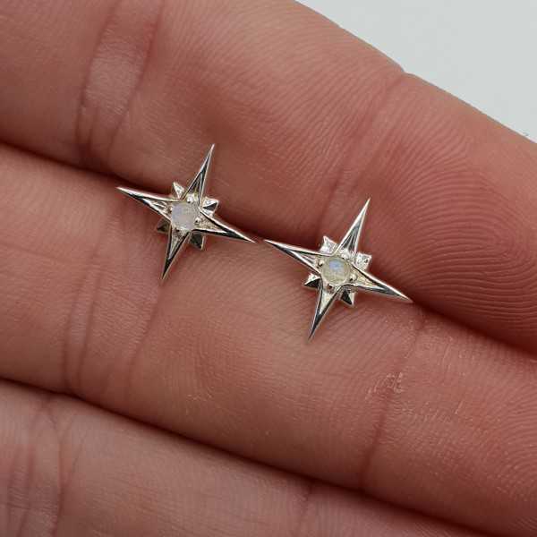 Silber-north star oorknopjes mit Regenbogen-Mondstein