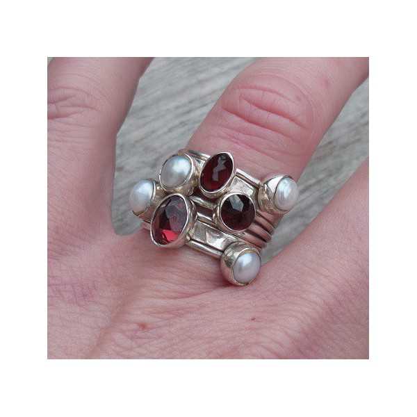 Silber Ringe mit Granat und Perlen 15,7 mm