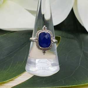 Silber ring set mit rechteckigen, blauen Chalcedon-17.7 mm