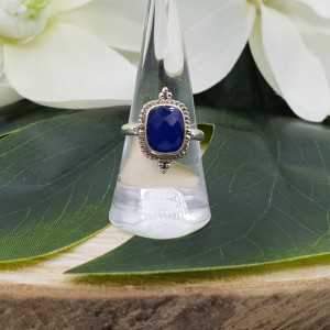 Silber ring set mit rechteckigen, blauen Chalcedon-17.7 mm