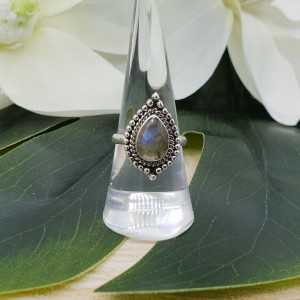 Silver ring with oval faceted Labradorite 17.3 mm