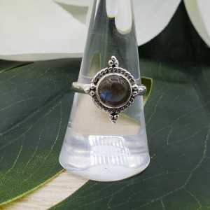 Silver ring set with round Labradorite 17.5 mm
