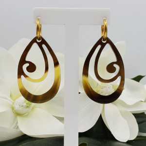 Creoles with brown carved buffalo horn pendant