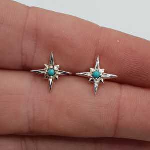 Silver north star oorknopjes with Turquoise