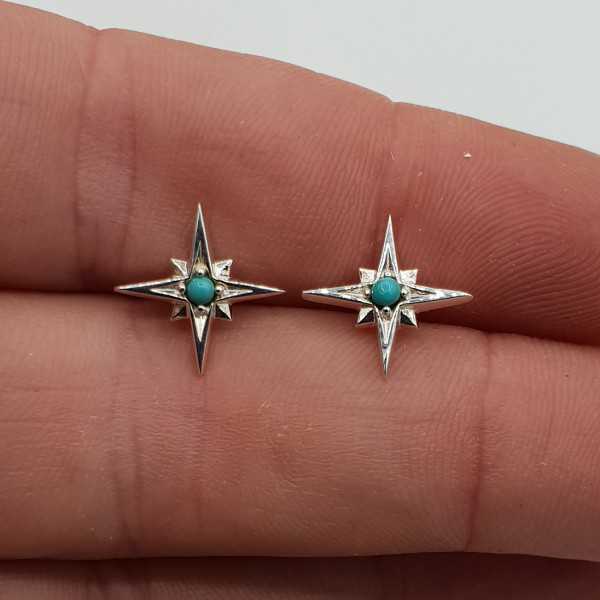 Silver north star oorknopjes with Turquoise