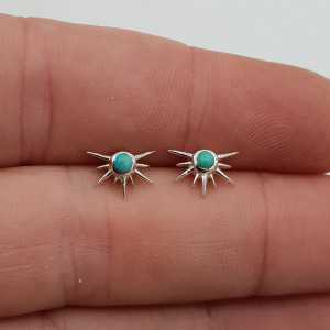 Silver oorknopjes sunset with Turquoise
