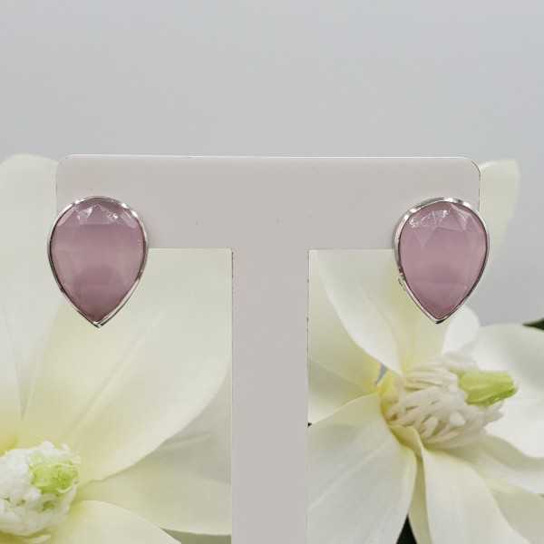 Silver oorknoppen set with pink Chalcedony