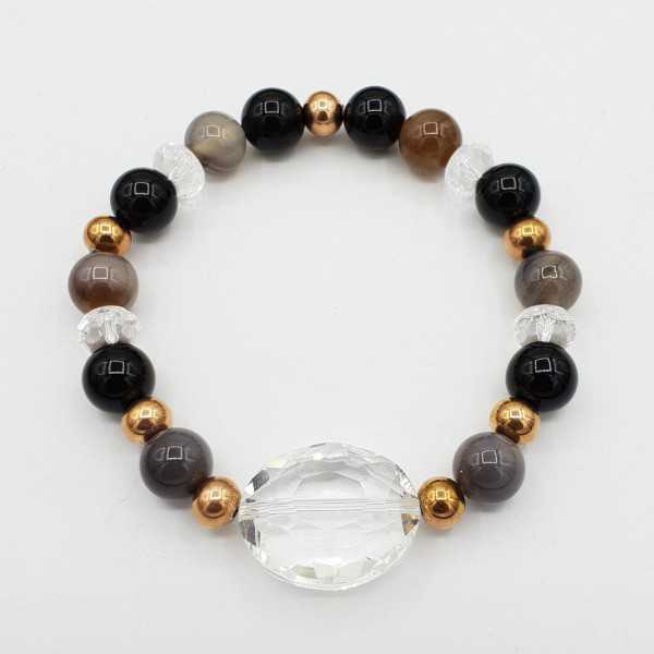 Bracelet from grey Agate rock Crystal and Onyx