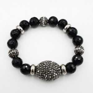 Armband van zwarte Onyx en kristallen