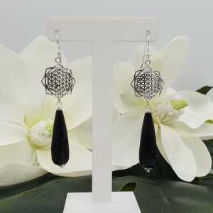 Silver earrings with small black Onyx briolet