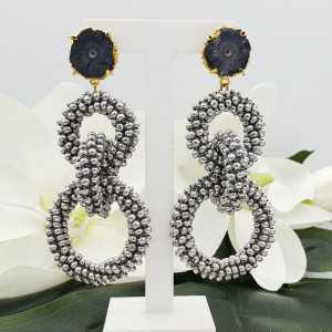 Earrings with Solar quartz and rings of silver beads