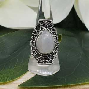 Silver ring set with oval cabochon Moonstone 18.5 mm