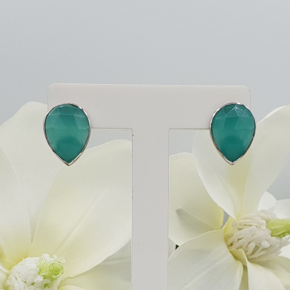 Silber oorknoppen-set mit aqua Chalcedon