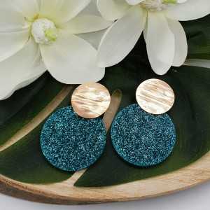 Rosé gold-plated earrings with round glitter resin