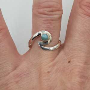 Silver wave ring set with Larimar 18 mm