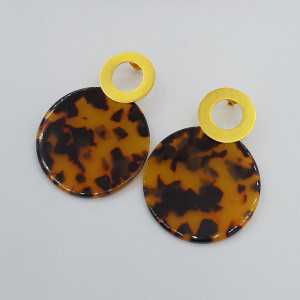 Vergoldete Ohrringe mit großen tortoise shell resin Anhänger
