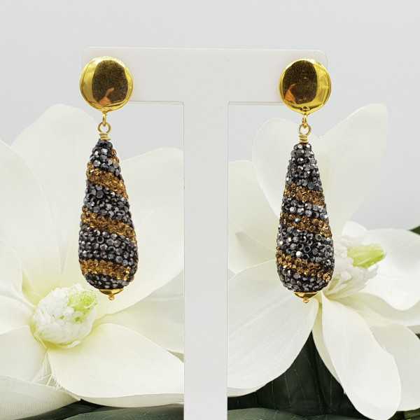 Gold-plated earrings drop gold and black crystals