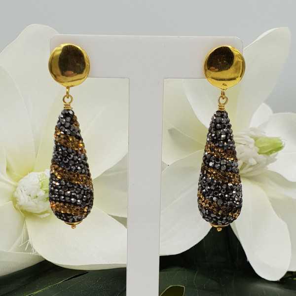 Gold-plated earrings drop gold and black crystals