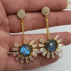 Gold plated earrings with Labradorite and Zirconia