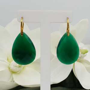 Earrings with large green Onyx