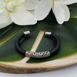 Silver bracelet bangle rubber and machined silver