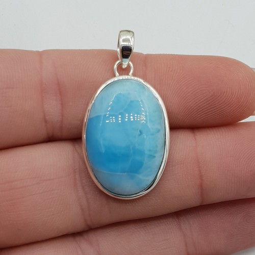 Zilveren hanger gezet met ovale cabochon Larimar