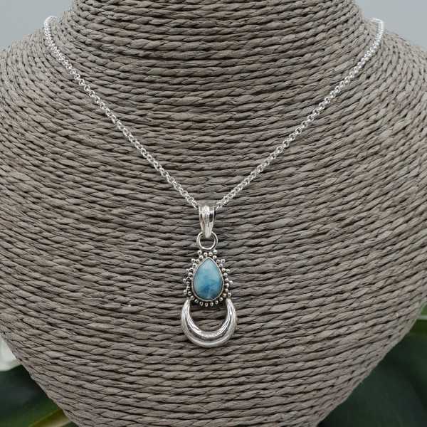 Silver necklace with moon pendant set with Larimar