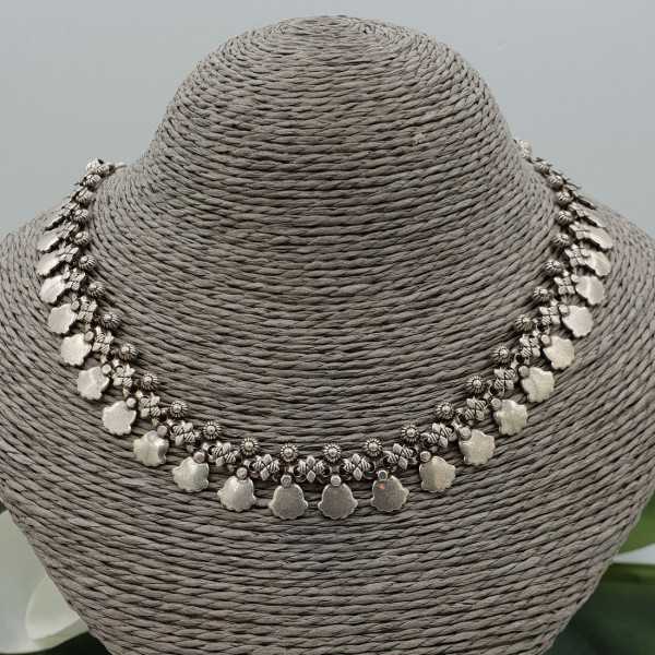 Silver boho style choker necklace
