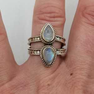 Silver ring set with two oval Moonstones 17.7 mm
