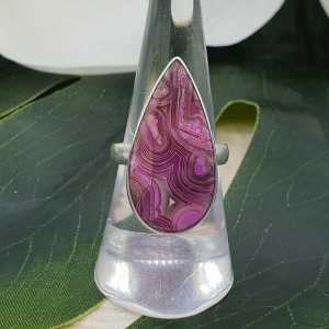 Zilveren ring gezet met druppelvormige Laguna Lace Agaat 17.5 mm