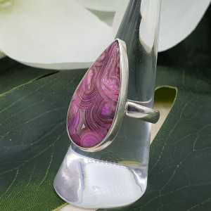 Silber ring set mit tropfenförmigen Laguna Lace Achat 17,5 mm