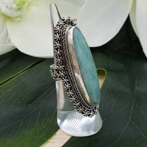 Silber ring besetzt mit großen, ovalen Amazonit 15 mm
