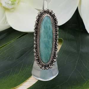 Silver ring set with large oval Amazonite 15 mm